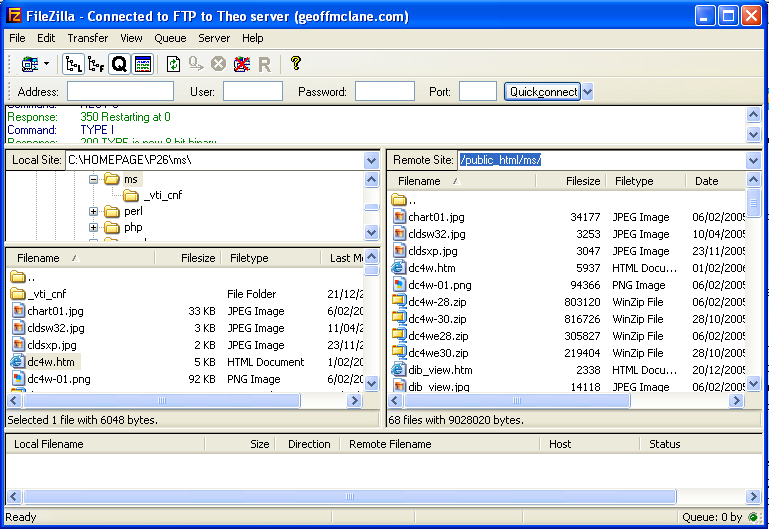 Screen snapshot of FileZilla
